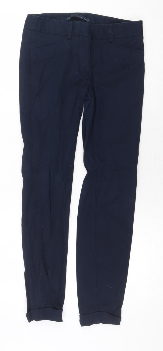 Zara Womens Blue Cotton Trousers Size 6 Regular Zip