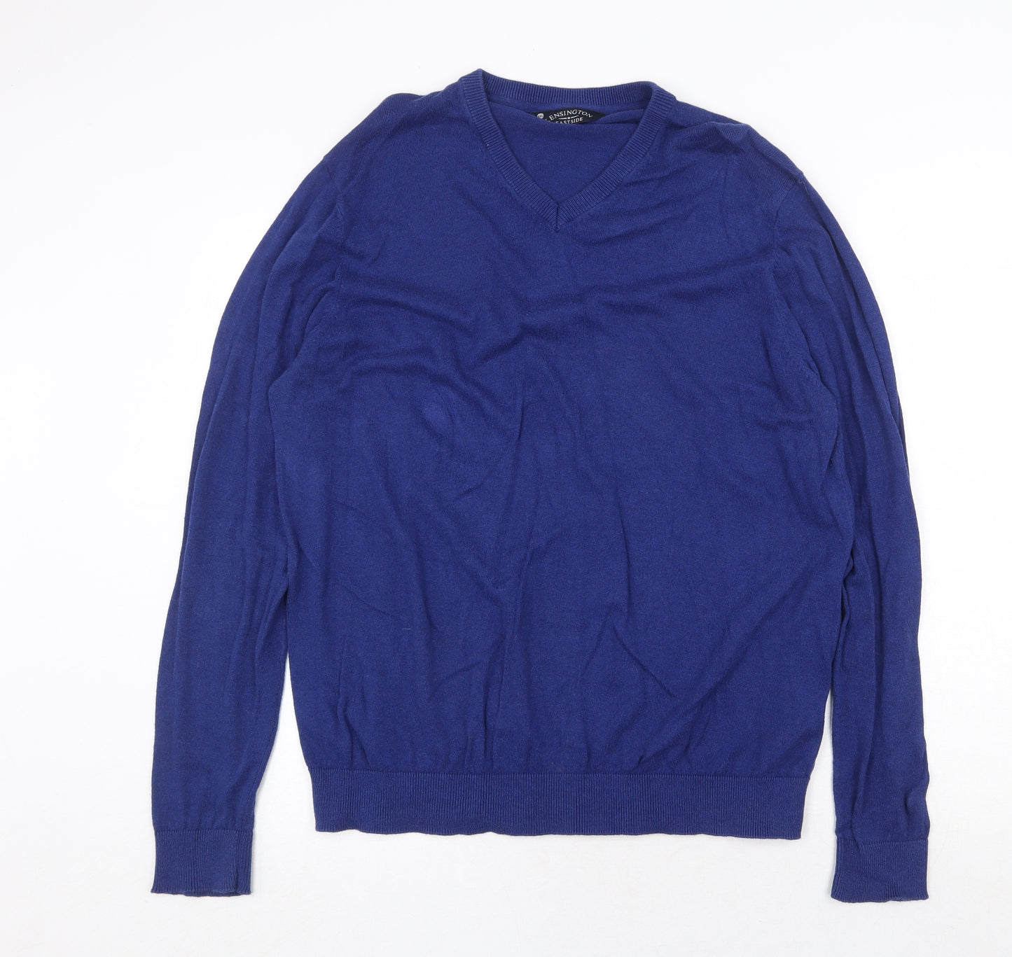 Kensington Mens Blue V-Neck Cotton Pullover Jumper Size 2XL Long Sleeve