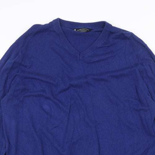 Kensington Mens Blue V-Neck Cotton Pullover Jumper Size 2XL Long Sleeve