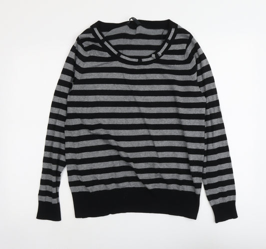 BHS Womens Black Boat Neck Striped Viscose Pullover Jumper Size 16