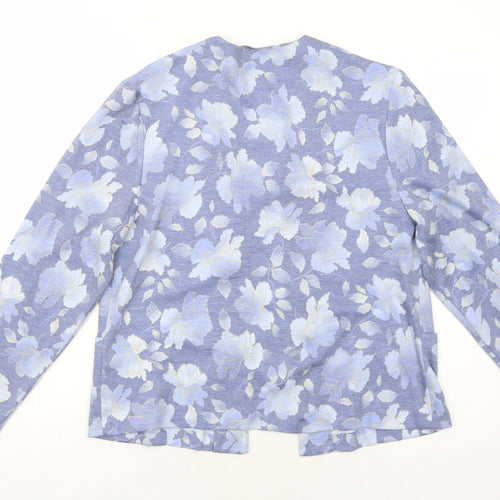 Deanes Womens Blue Floral Polyester Jacket Blazer Size 12