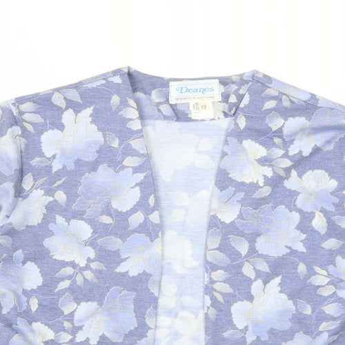 Deanes Womens Blue Floral Polyester Jacket Blazer Size 12