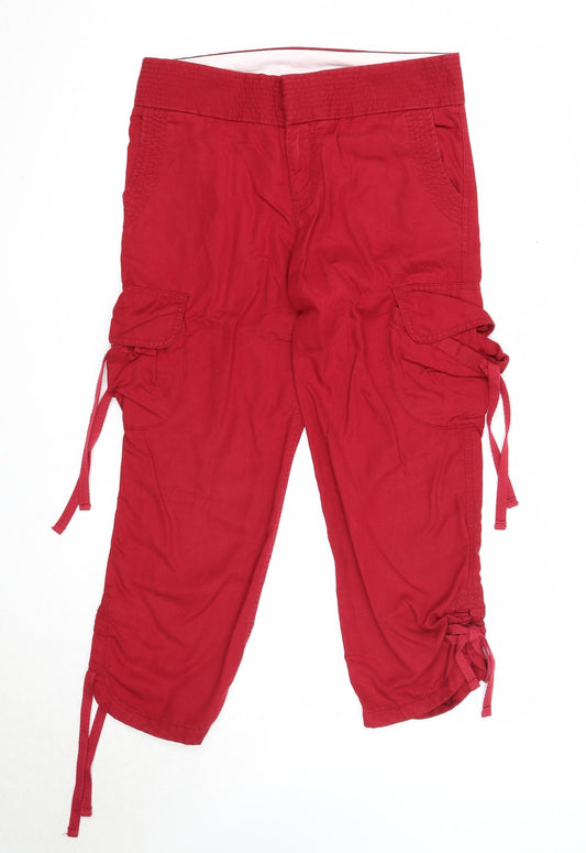 Gap Womens Red Lyocell Capri Trousers Size 8 Regular Zip