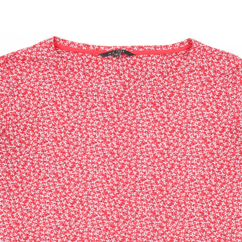 Love Tees Womens Red Floral Viscose Basic Blouse Size 16 Boat Neck