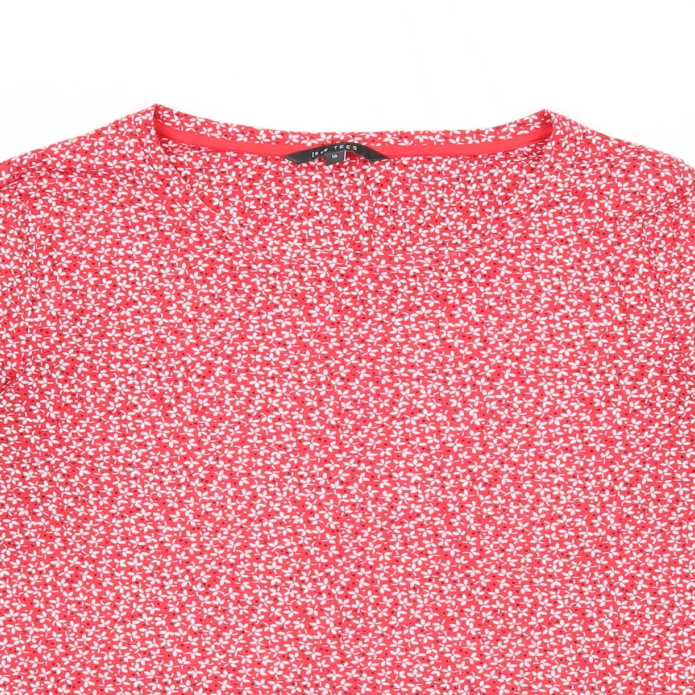 Love Tees Womens Red Floral Viscose Basic Blouse Size 16 Boat Neck