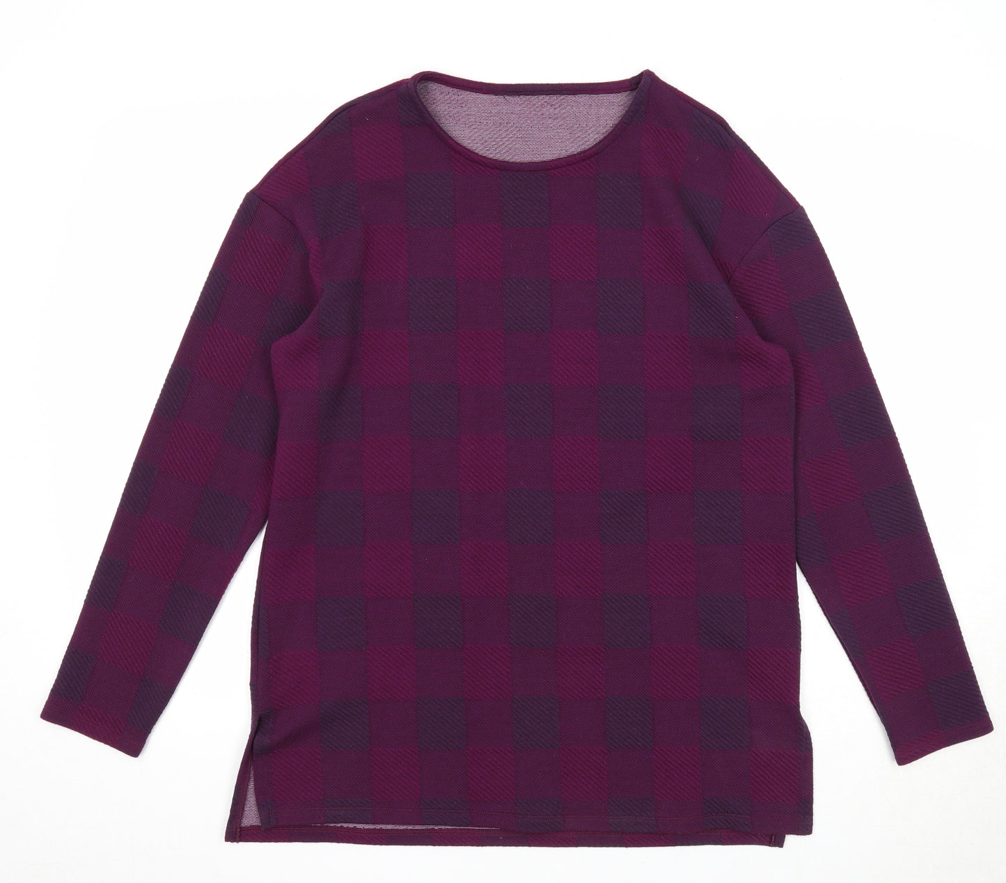 Marks and Spencer Womens Purple Plaid Polyester Basic T-Shirt Size 12 Round Neck