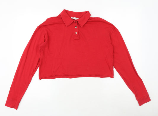 Topshop Womens Red 100% Cotton Cropped Polo Size 8 Collared