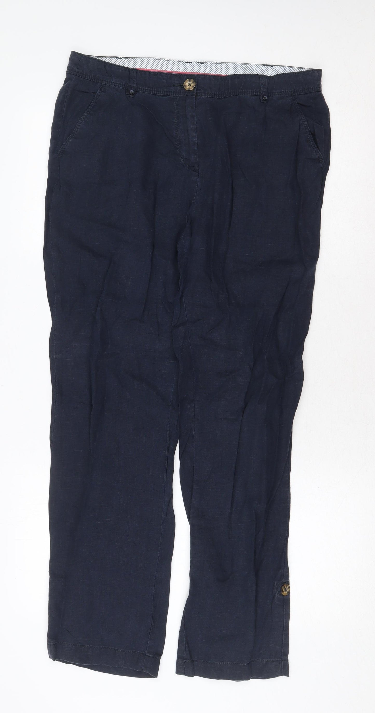 Falmers Heritage Womens Blue Linen Trousers Size 12 Regular Zip
