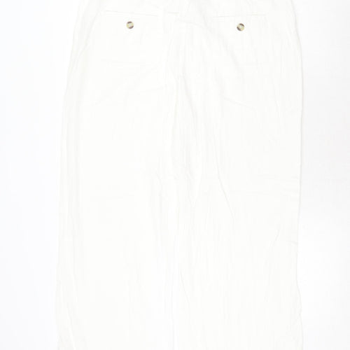 Debenhams Womens White Linen Trousers Size 16 Regular Zip
