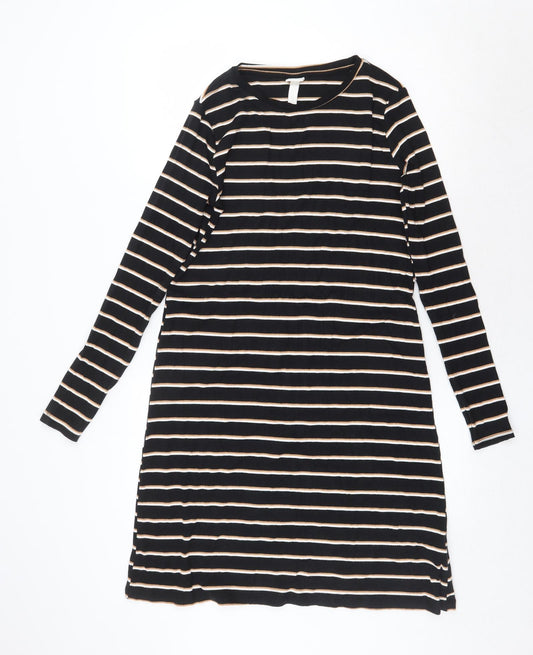 H&M Womens Black Striped Viscose T-Shirt Dress Size M Round Neck Pullover