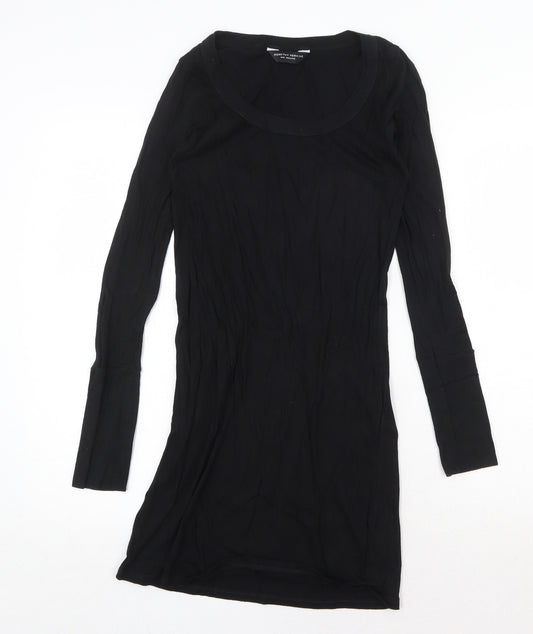 Dorothy Perkins Womens Black Cotton T-Shirt Dress Size 8 Boat Neck Pullover