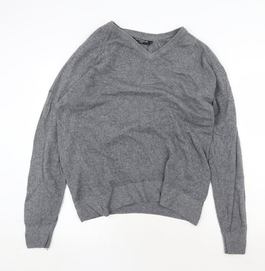 Glenmuir Mens Grey V-Neck Wool Pullover Jumper Size M Long Sleeve