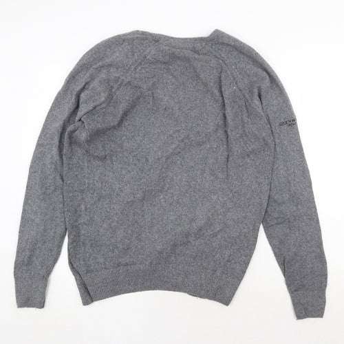 Glenmuir Mens Grey V-Neck Wool Pullover Jumper Size M Long Sleeve