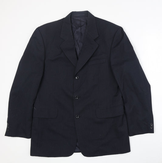 Hadleigh & Taylor Mens Blue Striped Wool Jacket Suit Jacket Size 40 Regular