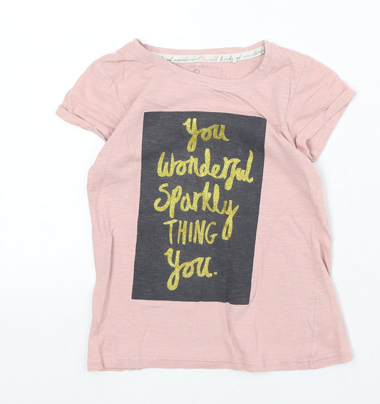 NEXT Girls Pink 100% Cotton Basic T-Shirt Size 7 Years Round Neck Pullover - You Wonderful Sparkly Thing You