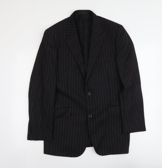 TM Lewin Mens Black Striped Wool Jacket Suit Jacket Size 40 Regular