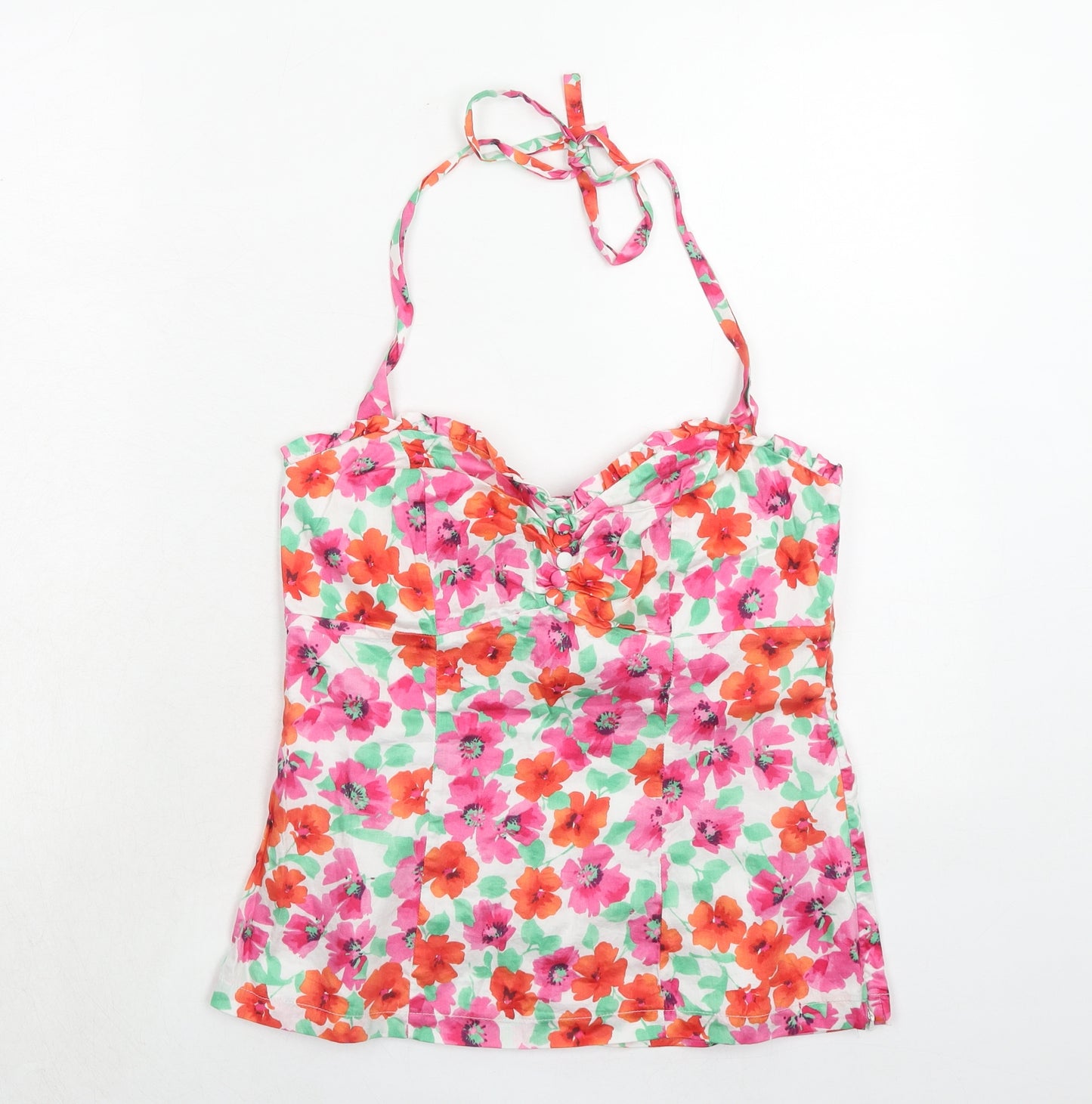 Red Herring Womens Pink Floral Cotton Camisole Tank Size 12 Halter