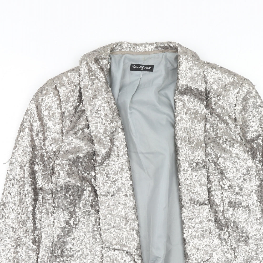 Miss Selfridge Womens Silver Polyester Jacket Blazer Size 10 - Sparkly, Sequins