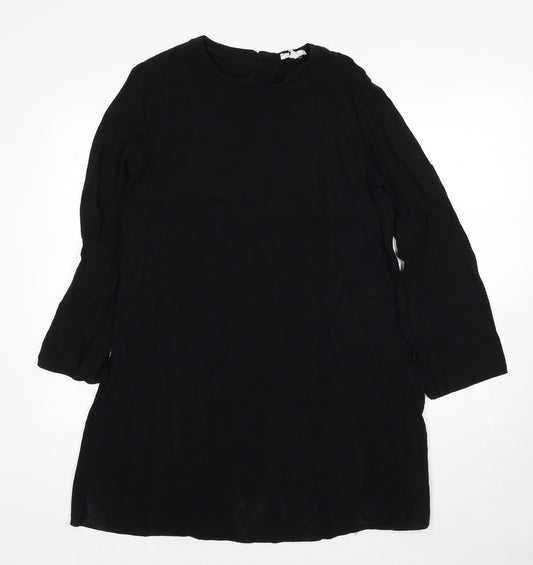 H&M Womens Black Viscose A-Line Size 14 Round Neck Button