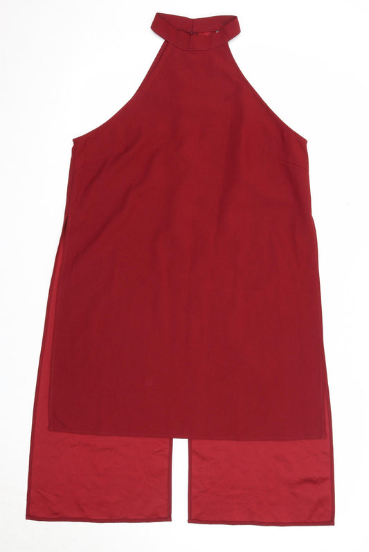 Glamorous Womens Red Polyester Basic Blouse Size M Halter - Open Back Detail