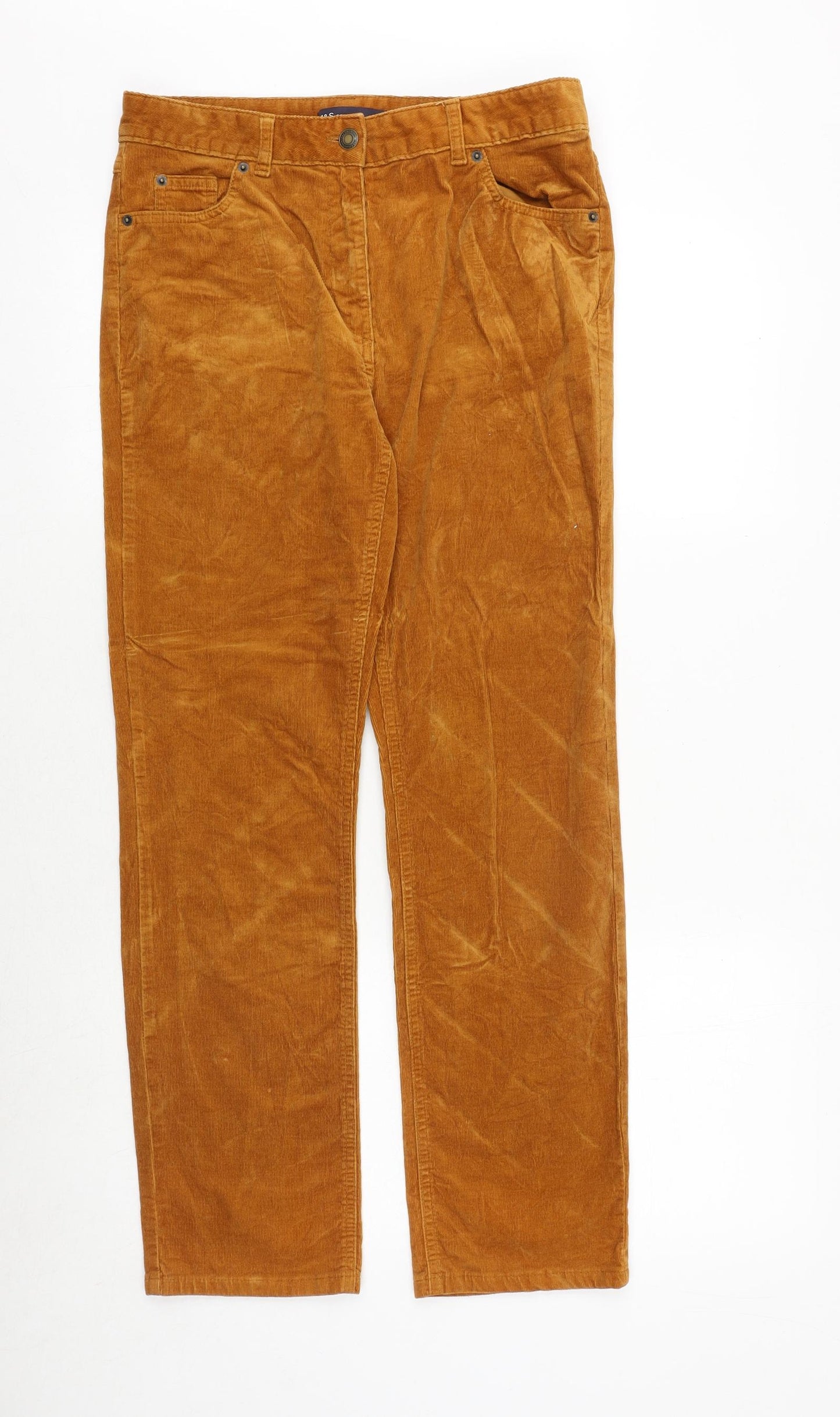 Marks and Spencer Womens Orange Cotton Trousers Size 10 Regular Zip