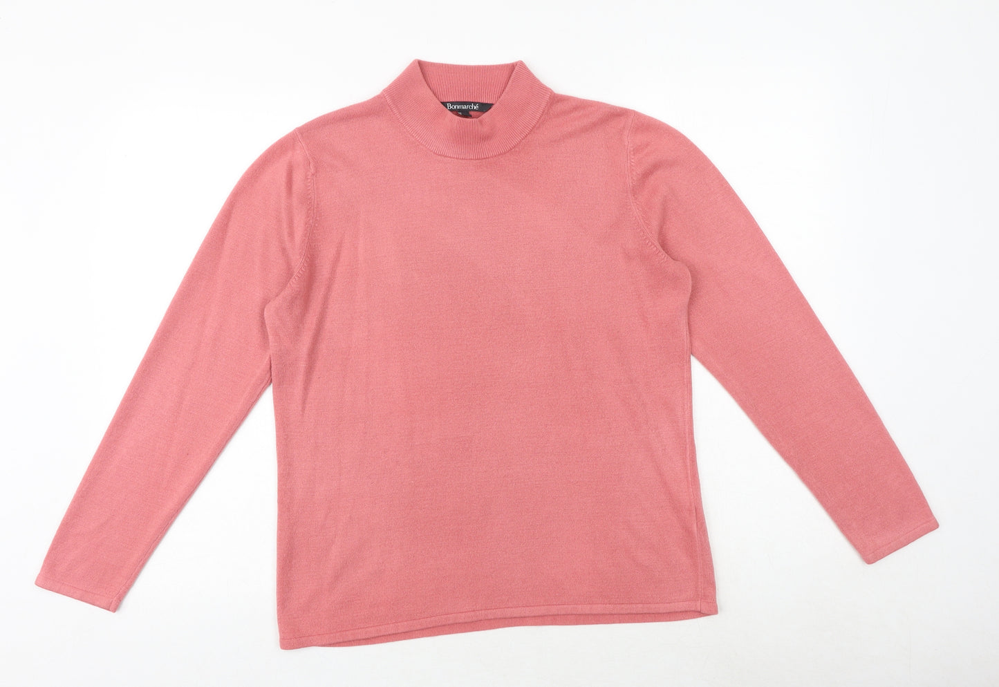 Bonmarché Womens Pink Mock Neck Acrylic Pullover Jumper Size 18 - Size 16-18