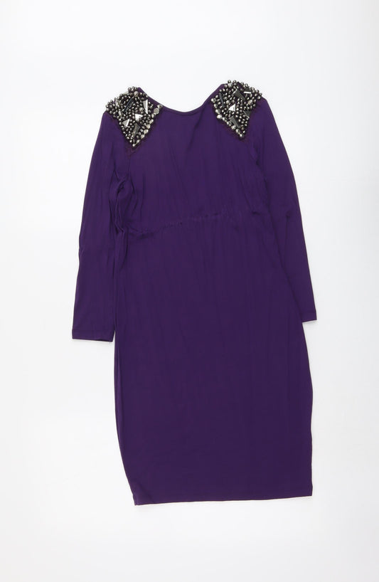 ASOS Womens Purple Viscose Pencil Dress Size 10 Round Neck Pullover