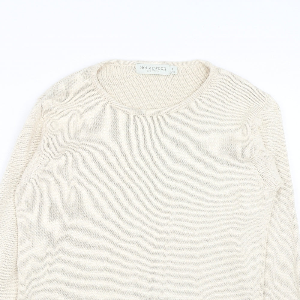 Holmes Womens Ivory Round Neck Cotton Pullover Jumper Size S