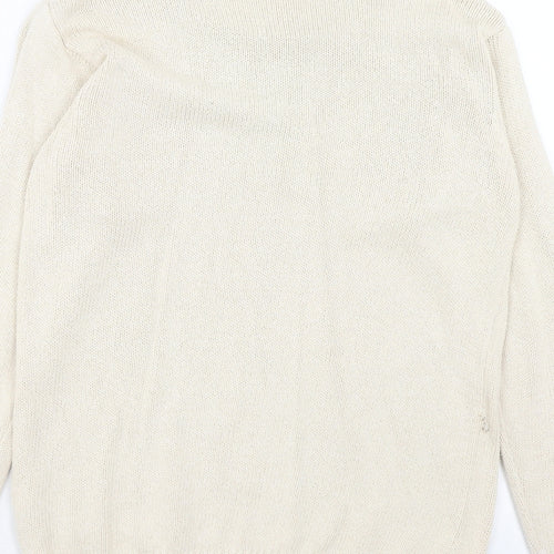 Holmes Womens Ivory Round Neck Cotton Pullover Jumper Size S