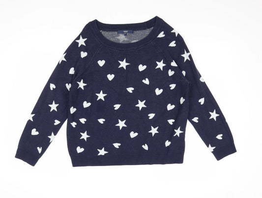 NEXT Womens Blue Geometric Viscose Pullover Sweatshirt Size M Pullover - Love Hearts and Stars