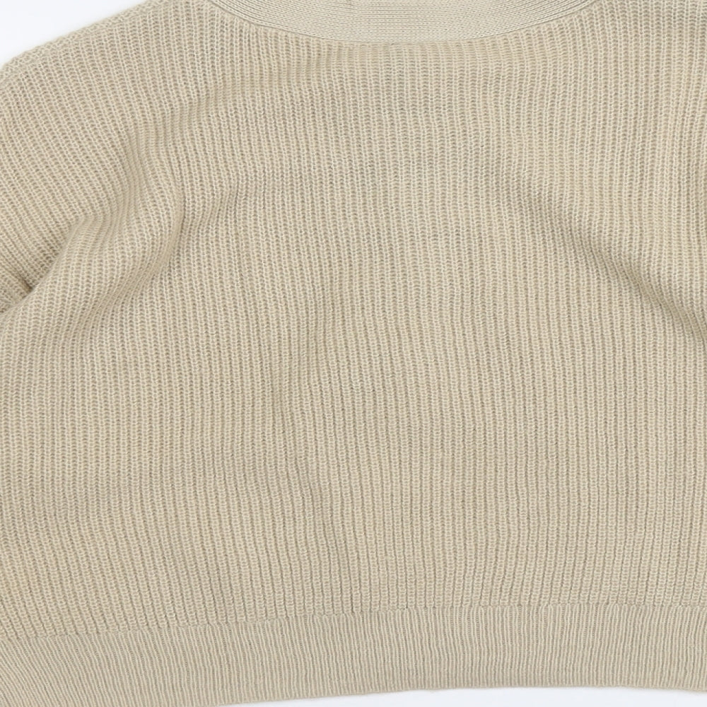 Divided by H&M Womens Beige V-Neck Acrylic Pullover Jumper Size L - Lace Up Front