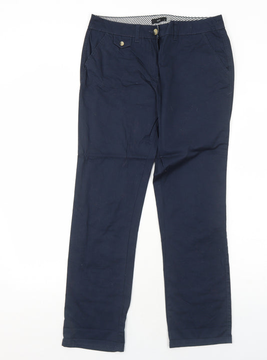 M&Co Womens Blue Cotton Chino Trousers Size 10 Regular Zip