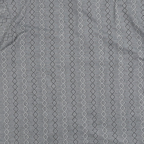 Professional Mens Grey Geometric Cotton Polo Size L Collared Button