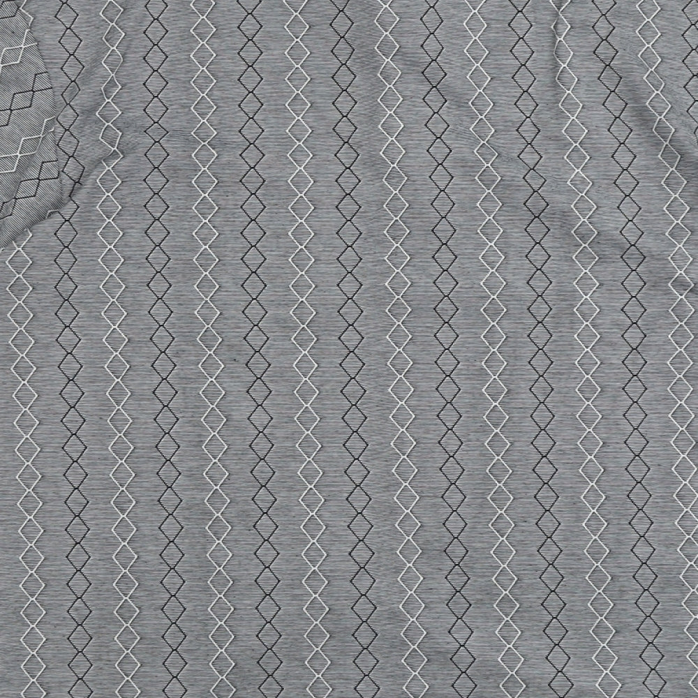 Professional Mens Grey Geometric Cotton Polo Size L Collared Button