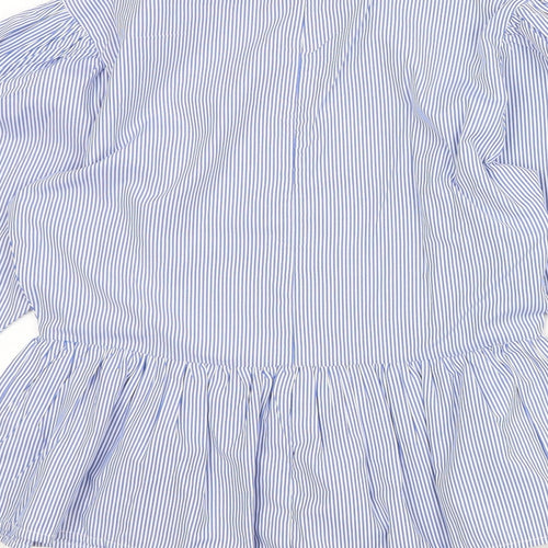 New Look Womens Blue Striped Polyester Basic Blouse Size 8 Mock Neck - Peplum