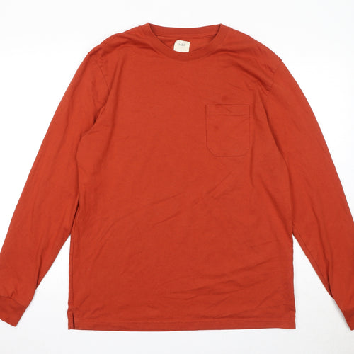Marks and Spencer Mens Orange Cotton T-Shirt Size L Crew Neck Push Lock