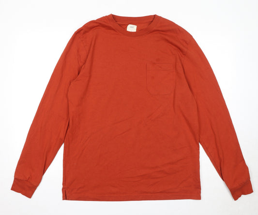 Marks and Spencer Mens Orange Cotton T-Shirt Size L Crew Neck Push Lock