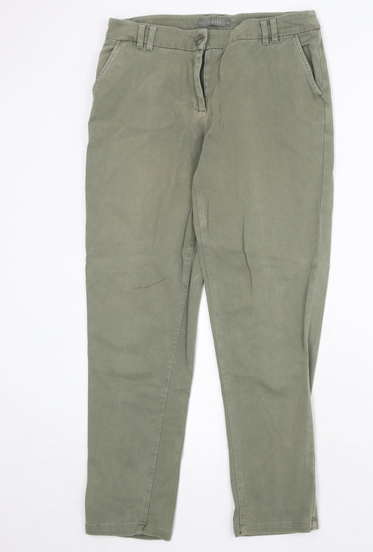 Oasis Womens Green Cotton Carrot Trousers Size 10 Regular Zip