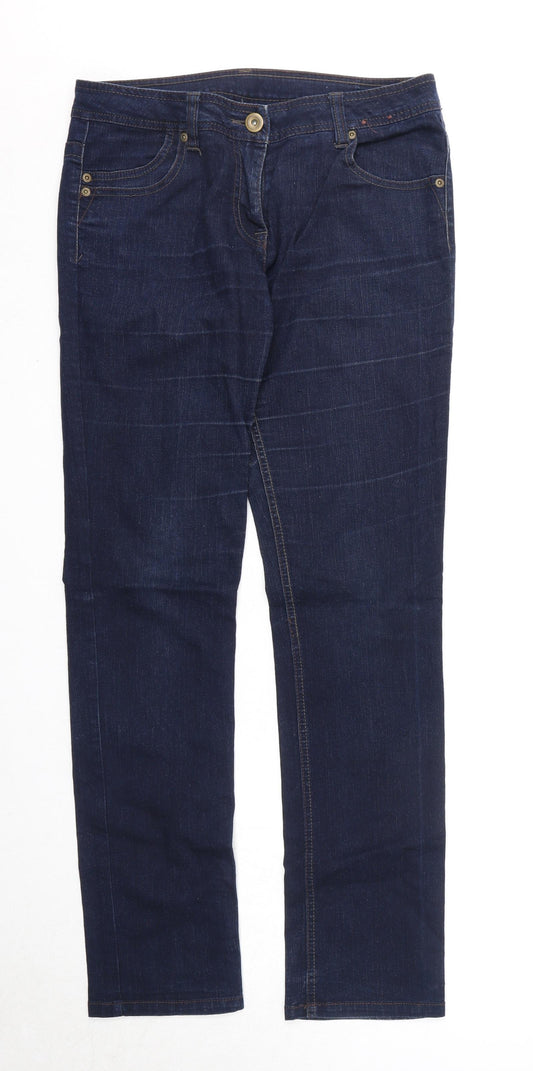 Dorothy Perkins Womens Blue Cotton Straight Jeans Size 12 Regular Zip