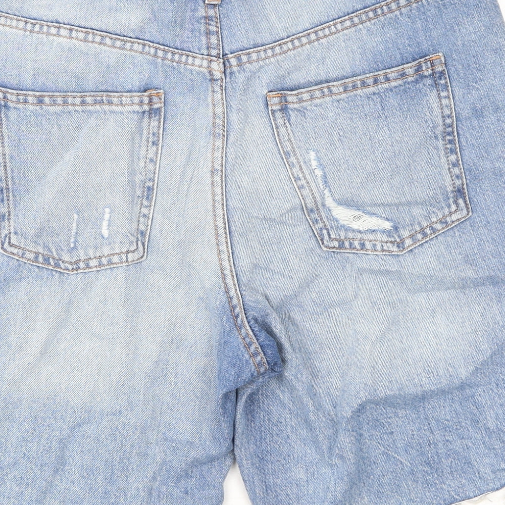 Fat Face Womens Blue Cotton Bermuda Shorts Size 10 Regular Zip - Raw Hems