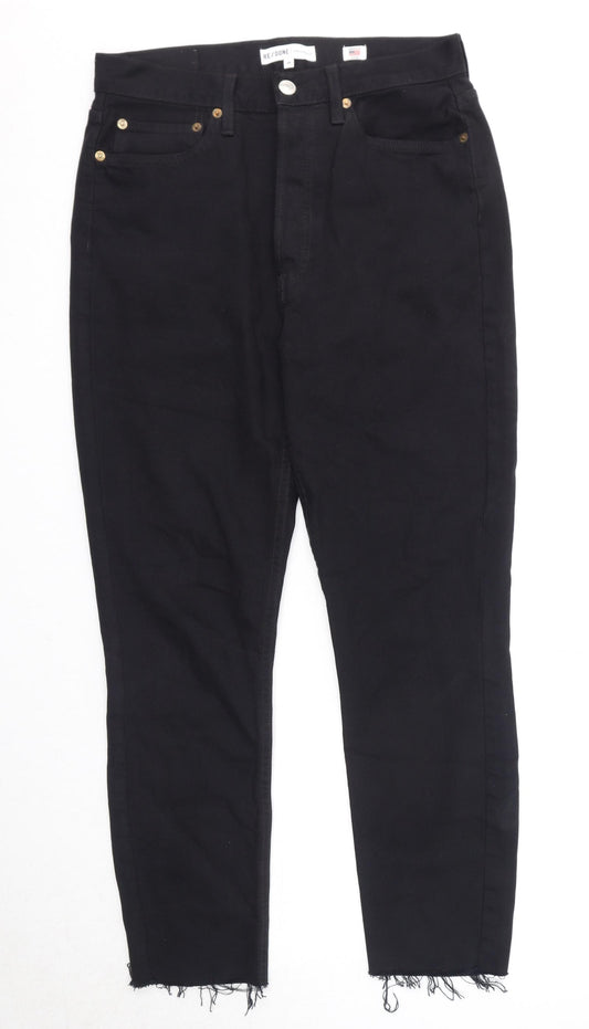 Re/Done Womens Black Cotton Skinny Jeans Size 30 in Regular Zip - Frayed Hem