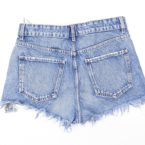 Zara Womens Blue Cotton Boyfriend Shorts Size 8 Regular Zip - Distressed Hems