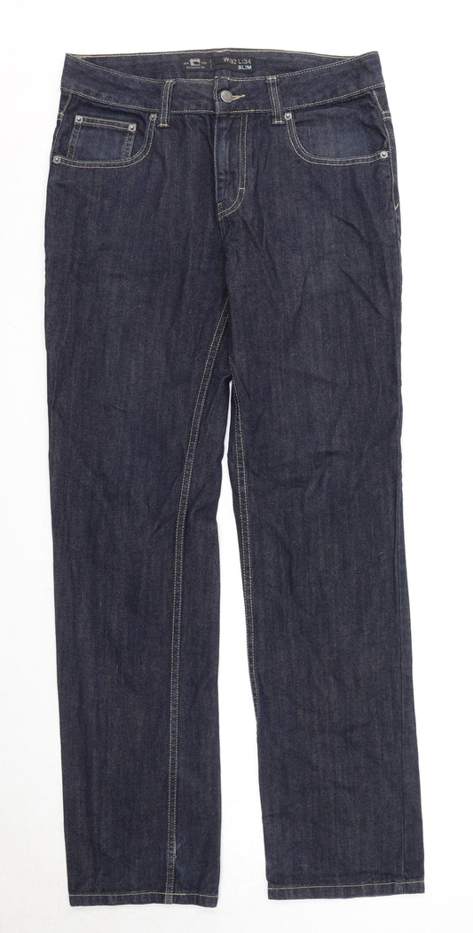 Burton Mens Blue Cotton Straight Jeans Size 32 in L34 in Slim Zip