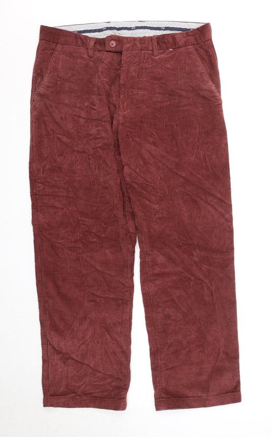 Samuel Windsor Mens Red Cotton Trousers Size 36 in Regular Zip