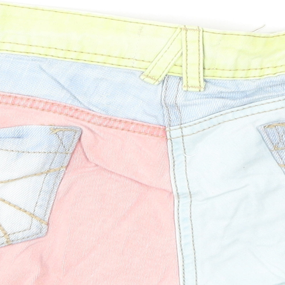 Ribbon Womens Multicoloured Colourblock Cotton Hot Pants Shorts Size 8 Regular Zip - Distressed Look Raw Hems