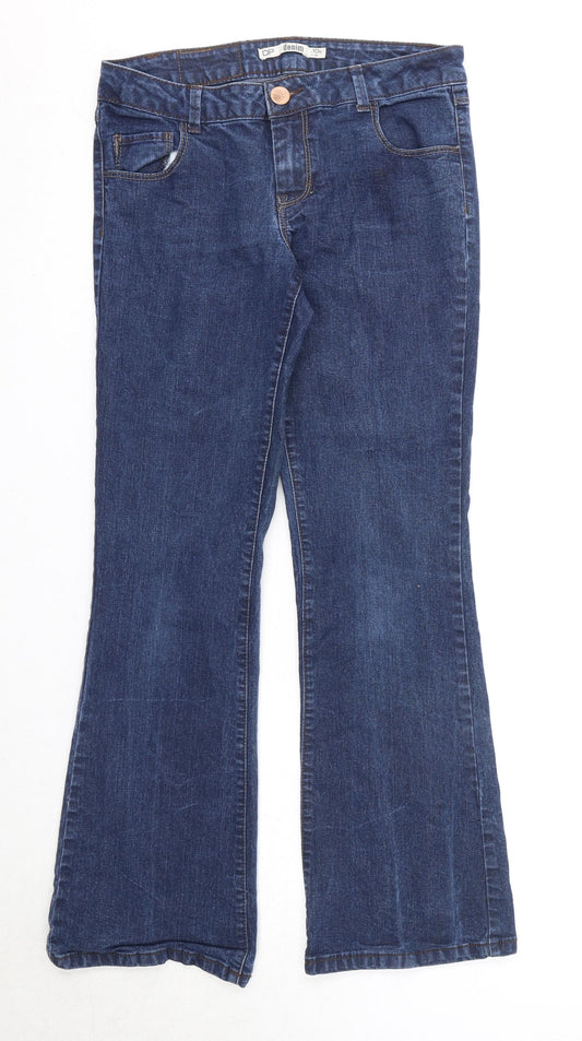 Dorothy Perkins Womens Blue Cotton Flared Jeans Size 10 Regular Zip