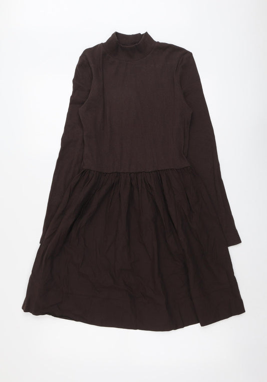 Zara Womens Brown Cotton A-Line Size M High Neck Pullover
