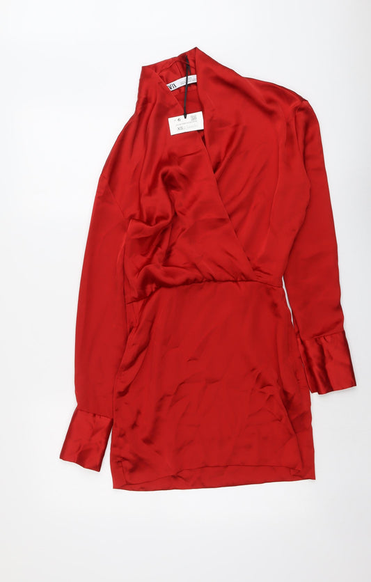 Zara Womens Red Polyester Mini Size XS Collared Zip