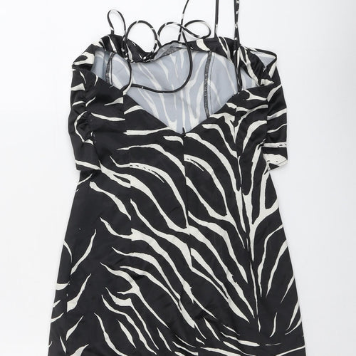 Zara Womens Black Animal Print Polyester A-Line Size XS V-Neck Zip - Zebra Pattern