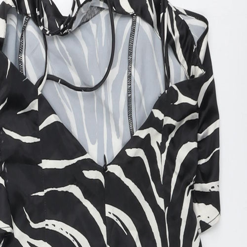 Zara Womens Black Animal Print Polyester A-Line Size XS V-Neck Zip - Zebra Pattern